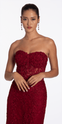 wine/size/4/missy/Camille La Vie/Strapless Mesh Applique Corset Column Dress with Side Slit/crop 2