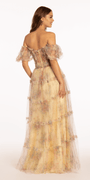 Mesh Puff Sleeve Off the Shoulder Floral Tiered A Line Dress - Camille La Vie
