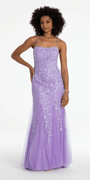 Strappy Back Embroidered Applique Mesh Dress with Godets - Camille La Vie