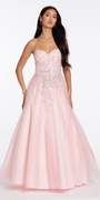 Strapless Glitter Tulle Ballgown with 3D Detail - Camille La Vie