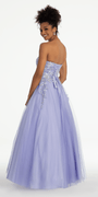 Strapless Sweetheart Glitter Mesh Ballgown with 3D Appliques - Camille La Vie