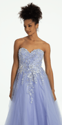 Strapless Sweetheart Glitter Mesh Ballgown with 3D Appliques - Camille La Vie