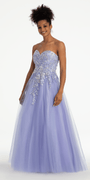 Strapless Sweetheart Glitter Mesh Ballgown with 3D Appliques - Camille La Vie