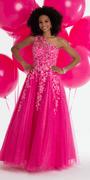 One Shoulder Keyhole Embroidered Tulle Ballgown - Camille La Vie