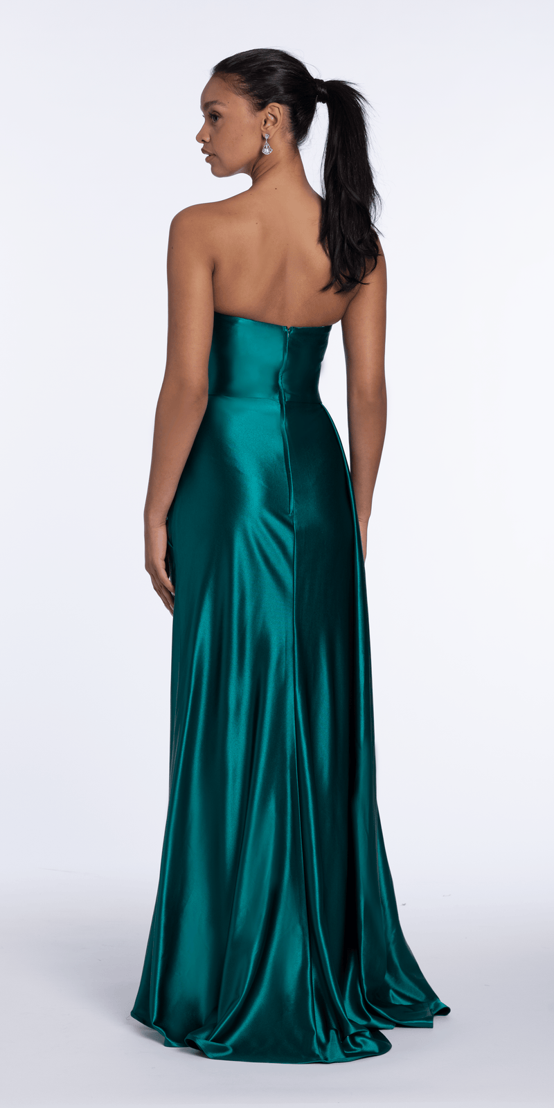 Sweetheart Sparkle Stretch Satin Column Dress with Side Drape - Camille La Vie