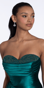 Sweetheart Sparkle Stretch Satin Column Dress with Side Drape - Camille La Vie
