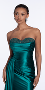 Sweetheart Sparkle Stretch Satin Column Dress with Side Drape - Camille La Vie