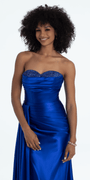 Sweetheart Sparkle Stretch Satin Column Dress with Side Drape - Camille La Vie