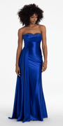 Sweetheart Sparkle Stretch Satin Column Dress with Side Drape - Camille La Vie