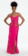 Embroidered Sequin Sweetheart Corset Column Dress with Side Slit - Camille La Vie
