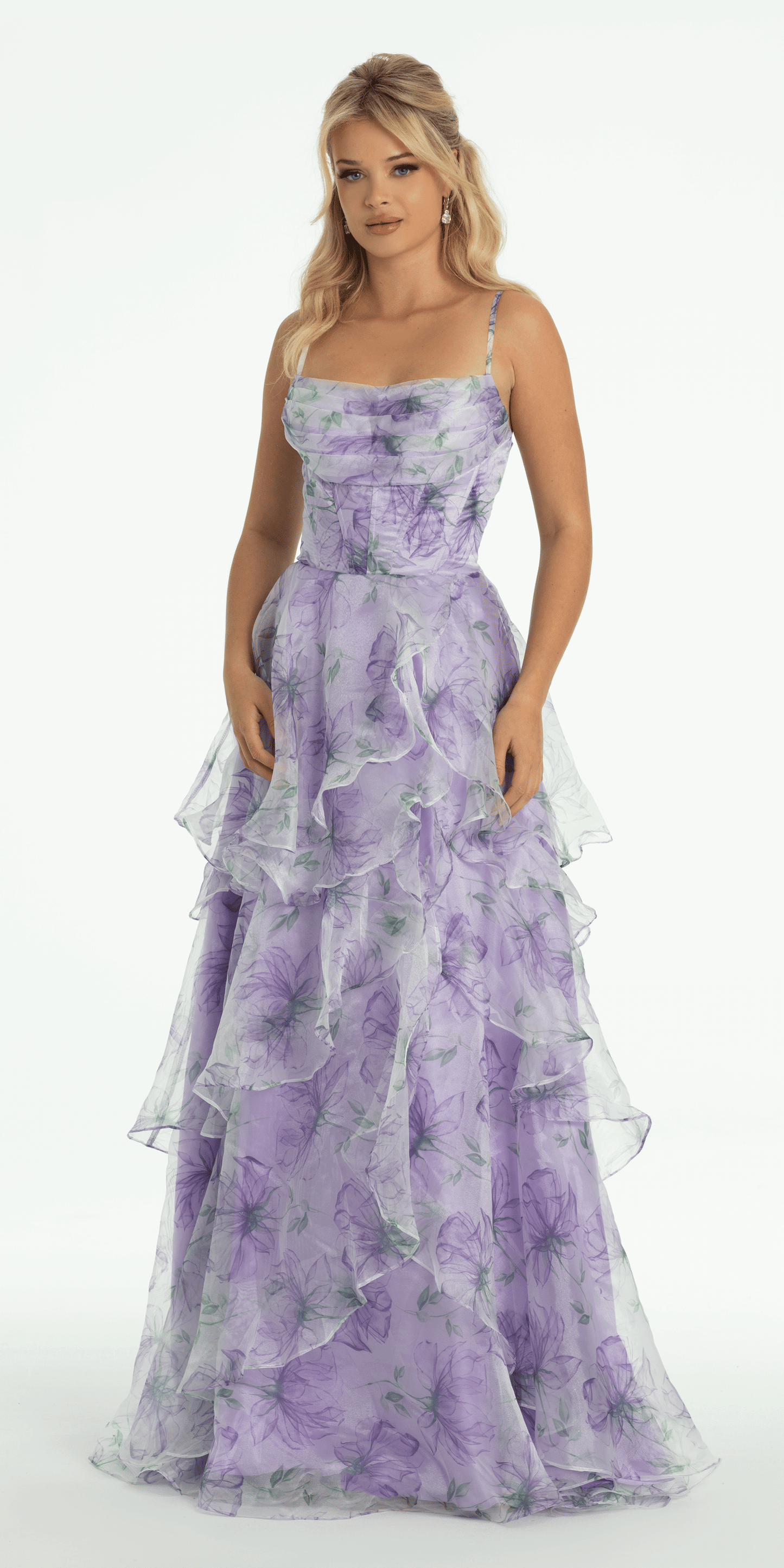 Floral Organza Tiered Corset Ballgown - Camille La Vie