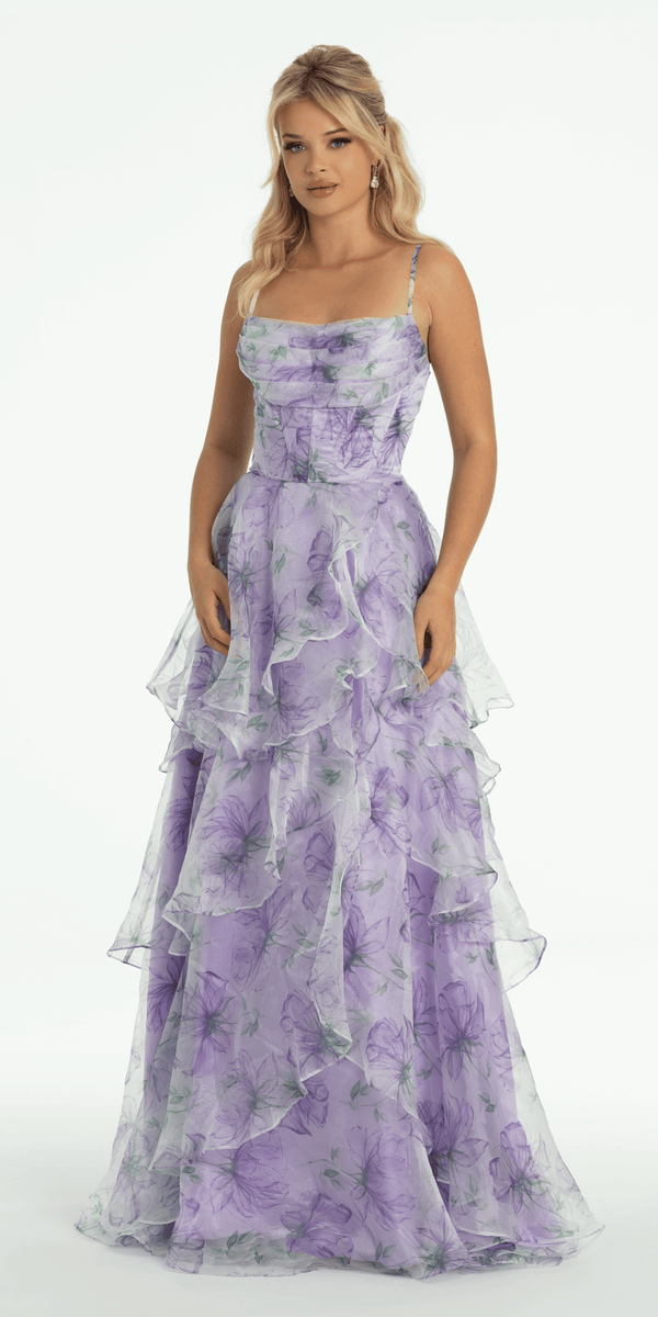 Floral Organza Tiered Corset Ballgown - Camille La Vie