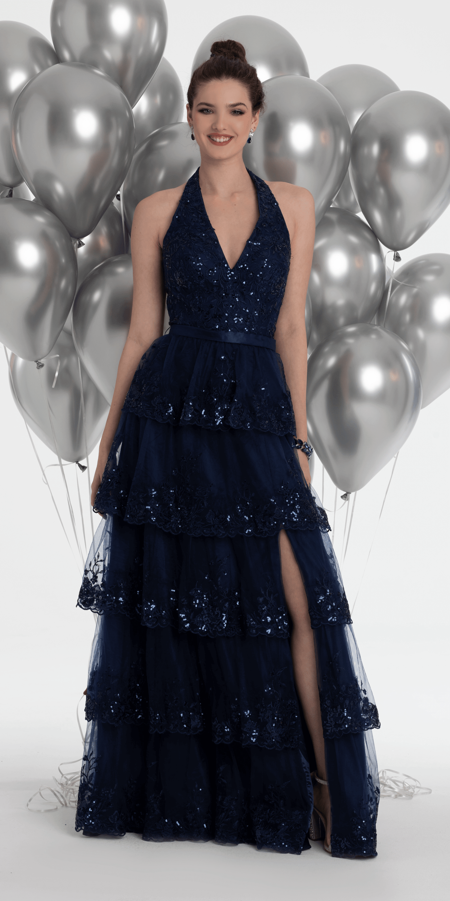 Mesh Embroidered Tiered Halter A Line Dress - Camille La Vie