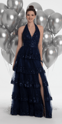 Mesh Embroidered Tiered Halter A Line Dress - Camille La Vie