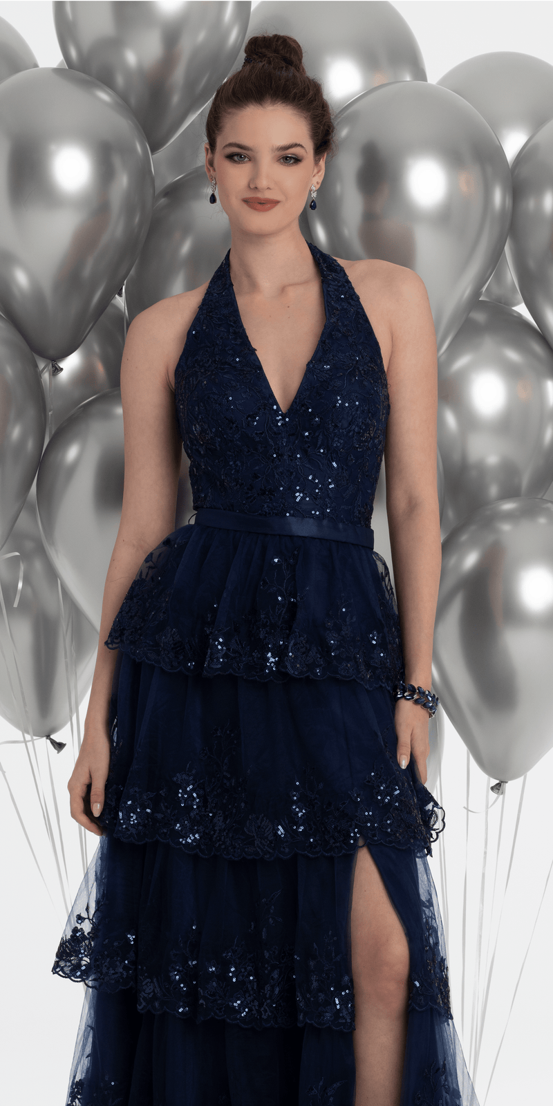 Mesh Embroidered Tiered Halter A Line Dress - Camille La Vie