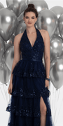 Mesh Embroidered Tiered Halter A Line Dress - Camille La Vie