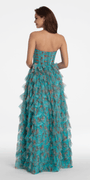 Sweetheart Ruched Print Mesh Tiered A Line Dress - Camille La Vie