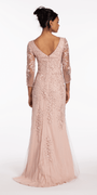 3/4 Sleeve Mesh Embroidered Column Dress with Heat Set Beads - Camille La Vie