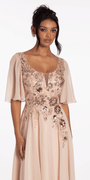 Scoop Neck Chiffon Flutter Sleeve Embroidered A-line Dress - Camille La Vie