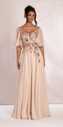 shell/size/4/missy/Camille La Vie/Scoop Neck Chiffon Flutter Sleeve Embroidered A-line Dress/front alt