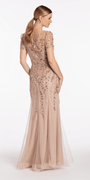 Jewel Neck Embellished Short Sleeve Mesh Trumpet Dress - Camille La Vie