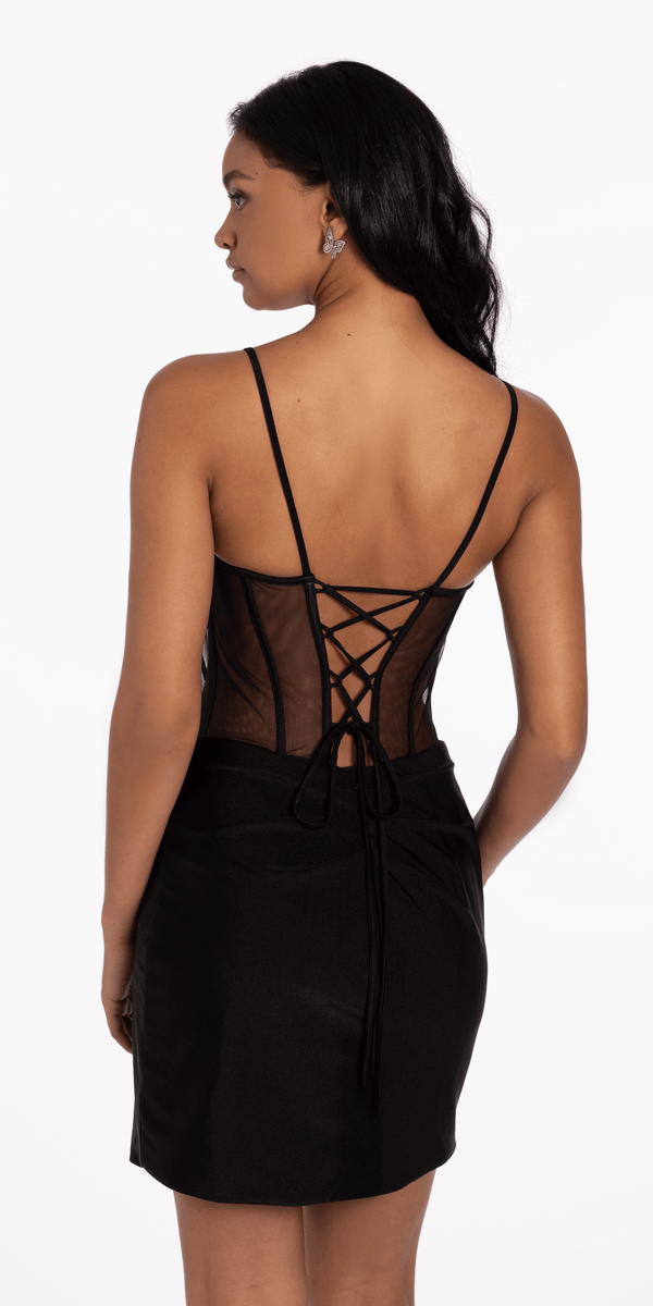 Beaded Sweetheart Sheer Corset Bodycon Dress - Camille La Vie