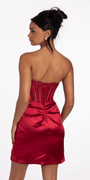 Lace Embroidered Strapless Satin Sweetheart Corset Bodycon Dress - Camille La Vie