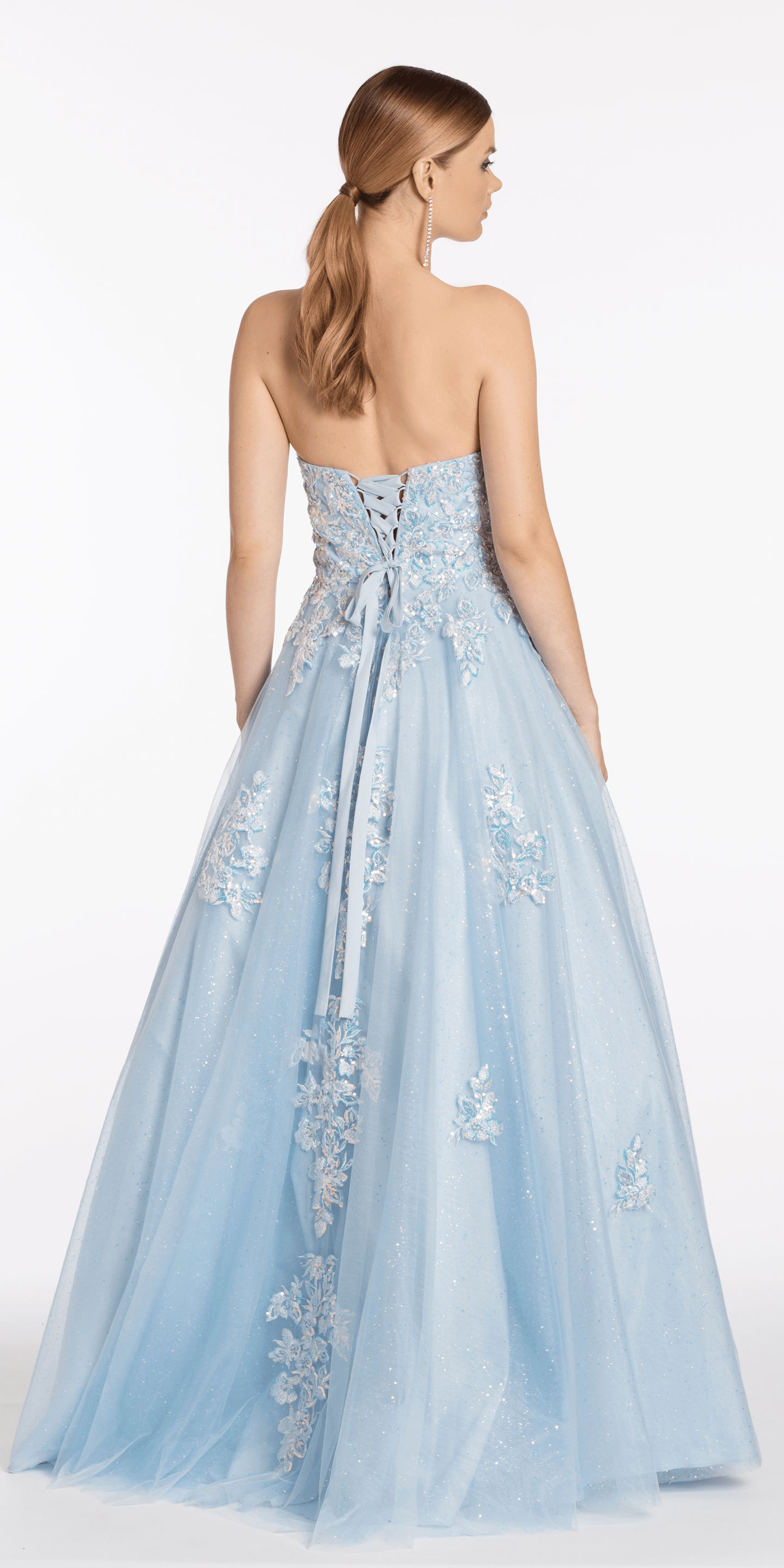 Strapless Embellish Glitter Ballgown with Floral Appliques - Camille La Vie