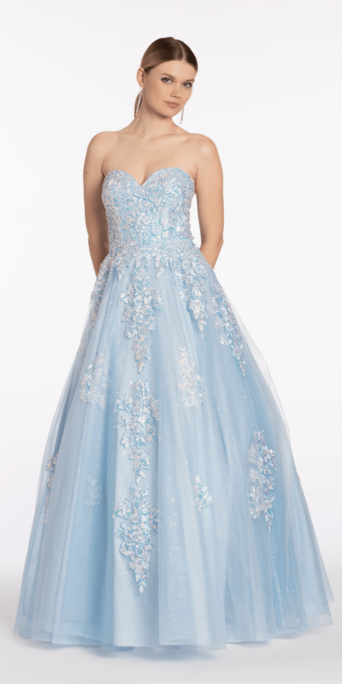 Strapless Embellish Glitter Ballgown with Floral Appliques - Camille La Vie