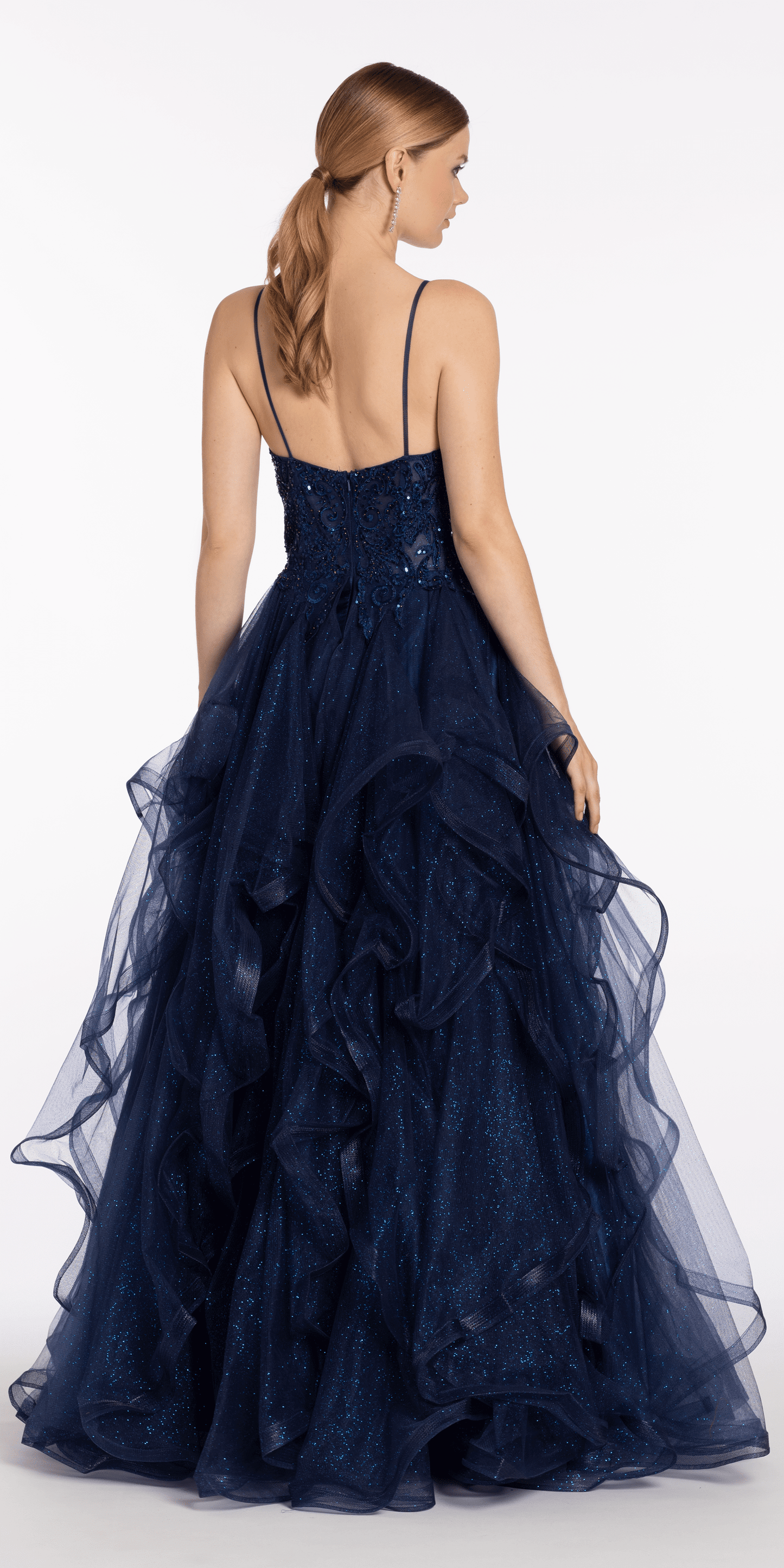 Sequin Plunge Corset Tulle Tiered Ballgown - Camille La Vie