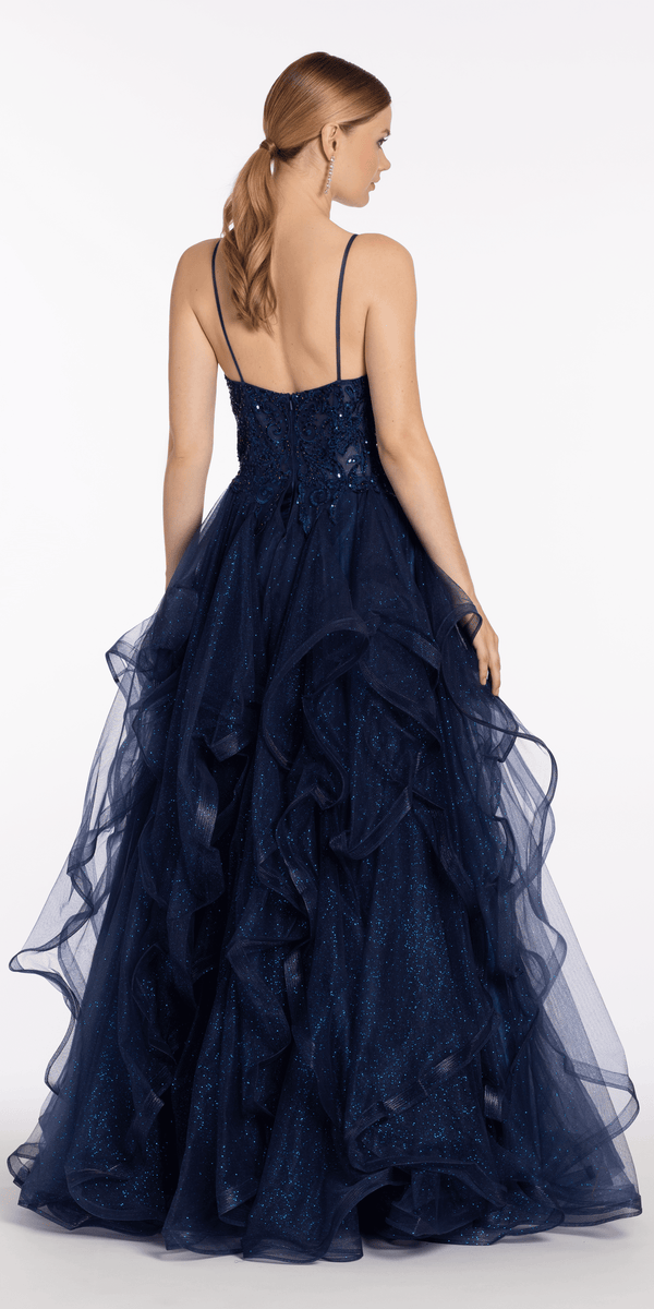 Sequin Plunge Corset Tulle Tiered Ballgown - Camille La Vie