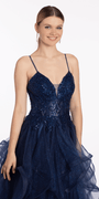 Sequin Plunge Corset Tulle Tiered Ballgown - Camille La Vie