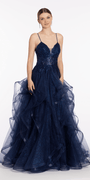 Sequin Plunge Corset Tulle Tiered Ballgown - Camille La Vie