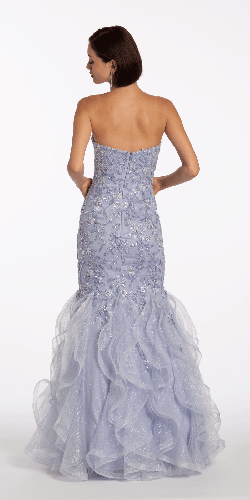 Floral Embellished Strapless Mermaid Dress with Horsehair Godets - Camille La Vie
