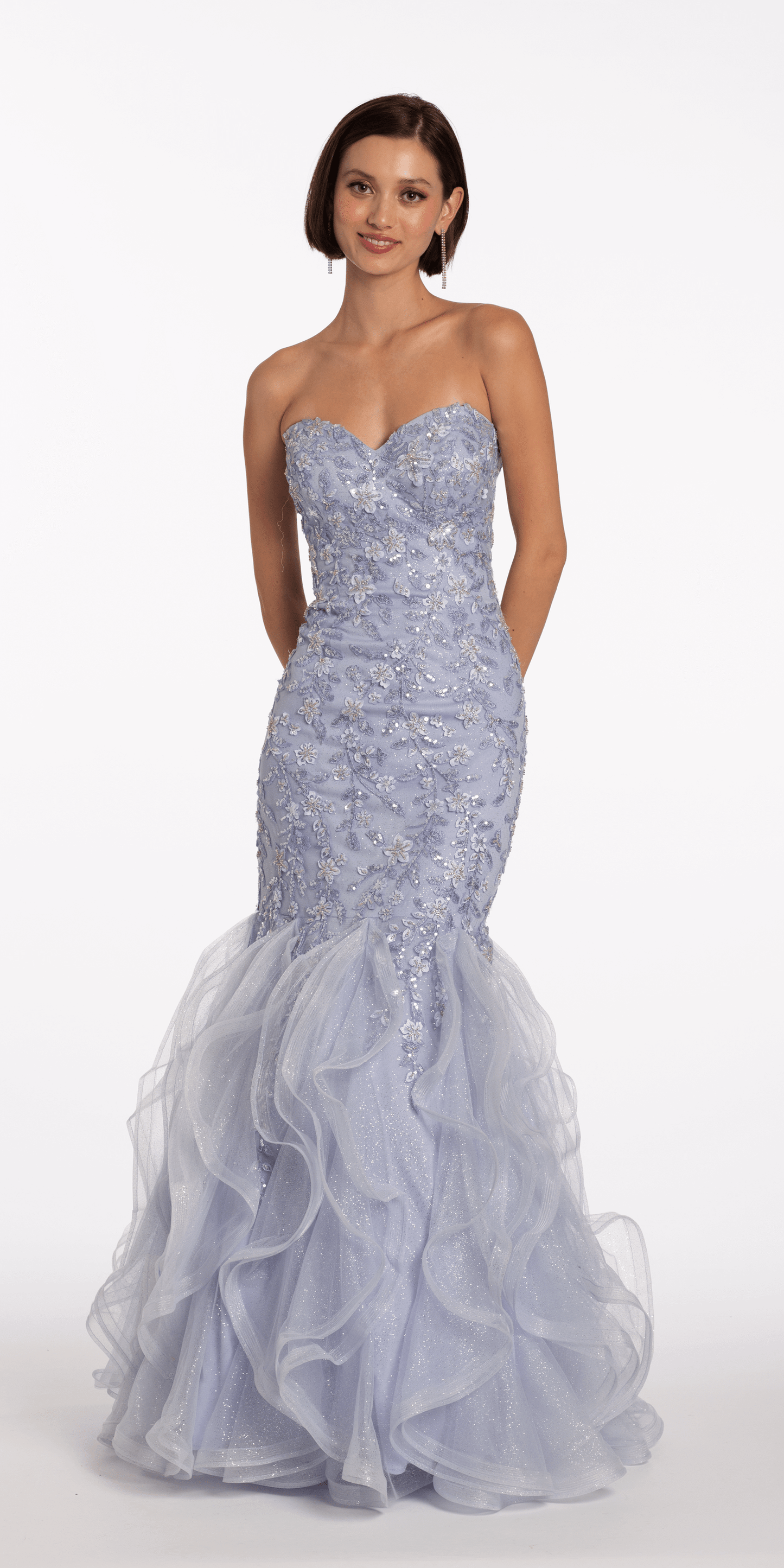 Floral Embellished Strapless Mermaid Dress with Horsehair Godets - Camille La Vie