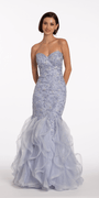 Floral Embellished Strapless Mermaid Dress with Horsehair Godets - Camille La Vie