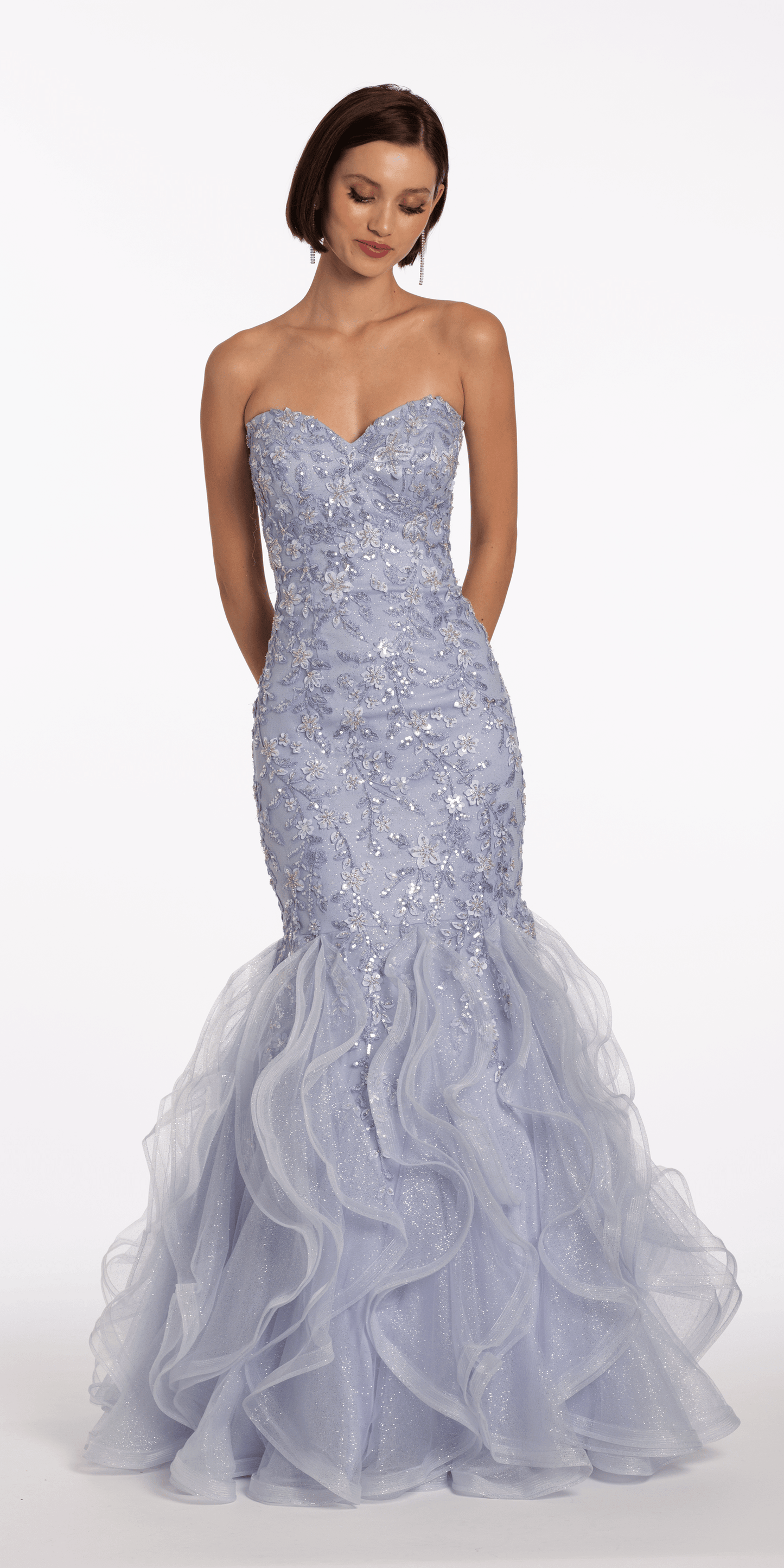 Floral Embellished Strapless Mermaid Dress with Horsehair Godets - Camille La Vie