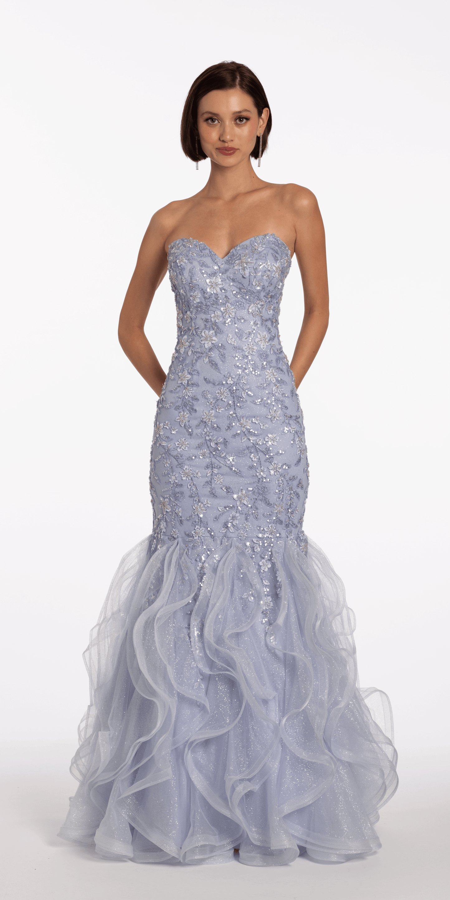 Floral Embellished Strapless Mermaid Dress with Horsehair Godets - Camille La Vie