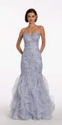Floral Embellished Strapless Mermaid Dress with Horsehair Godets - Camille La Vie