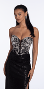 Beaded Strapless Sequin Column Dress with Ruching - Camille La Vie
