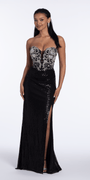 Beaded Strapless Sequin Column Dress with Ruching - Camille La Vie