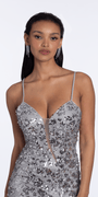 Fishnet Asymmetric Plunge Sequin Column Dress - Camille La Vie