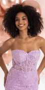 Embroidered Strapless Glitter Mesh Corset Mermaid Dress with Tendrils - Camille La Vie