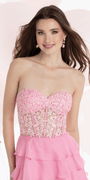 Chiffon Strapless Embroidered Corset Tiered Fit and Flare Dress - Camille La Vie