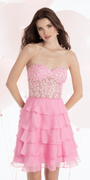 Chiffon Strapless Embroidered Corset Tiered Fit and Flare Dress - Camille La Vie