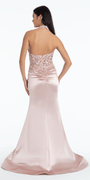 Embroidered Halter Stretch Satin Trumpet Dress with Train - Camille La Vie