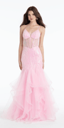 Sweetheart Sequin Mesh Corset Tiered Mermaid Dress - Camille La Vie
