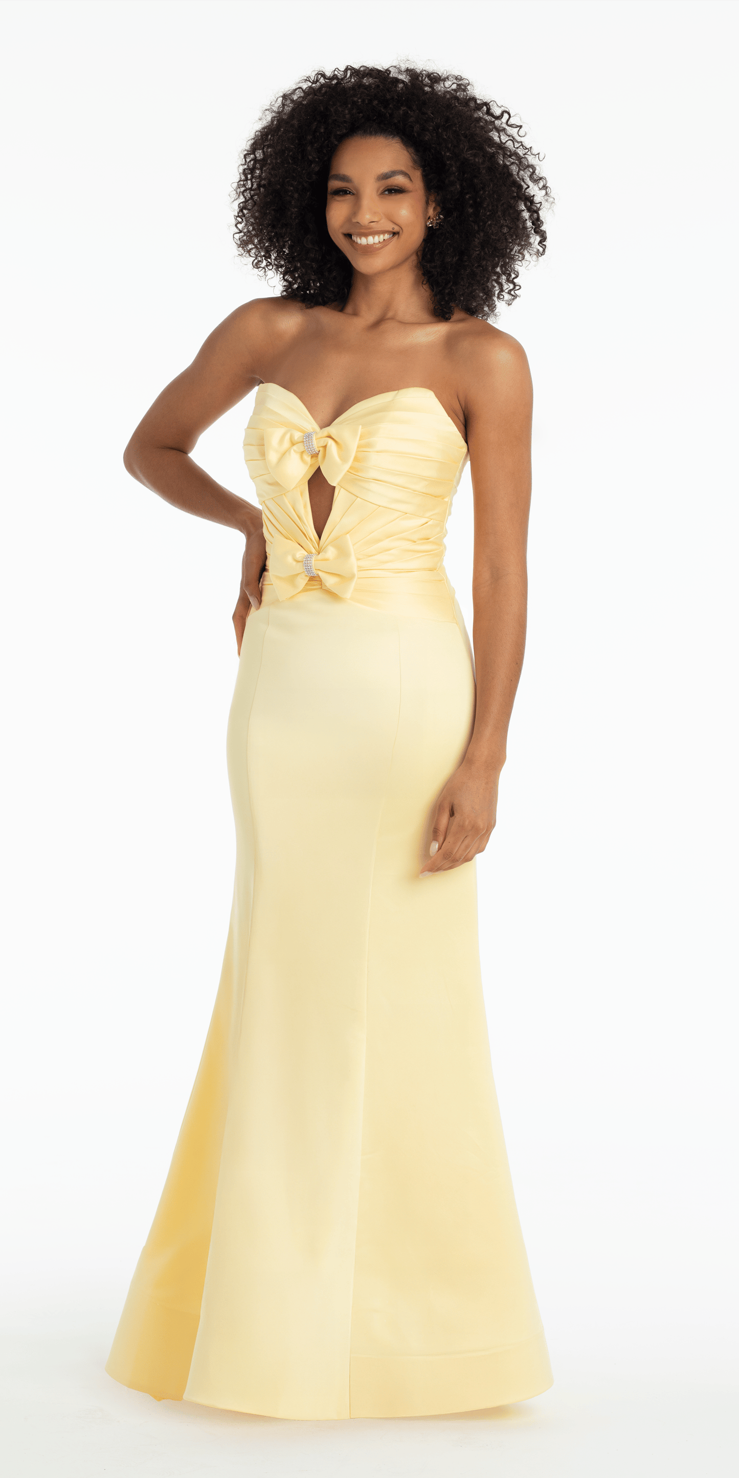 Strapless Pleated Cut Out Double Bow Trumpet Dress - Camille La Vie