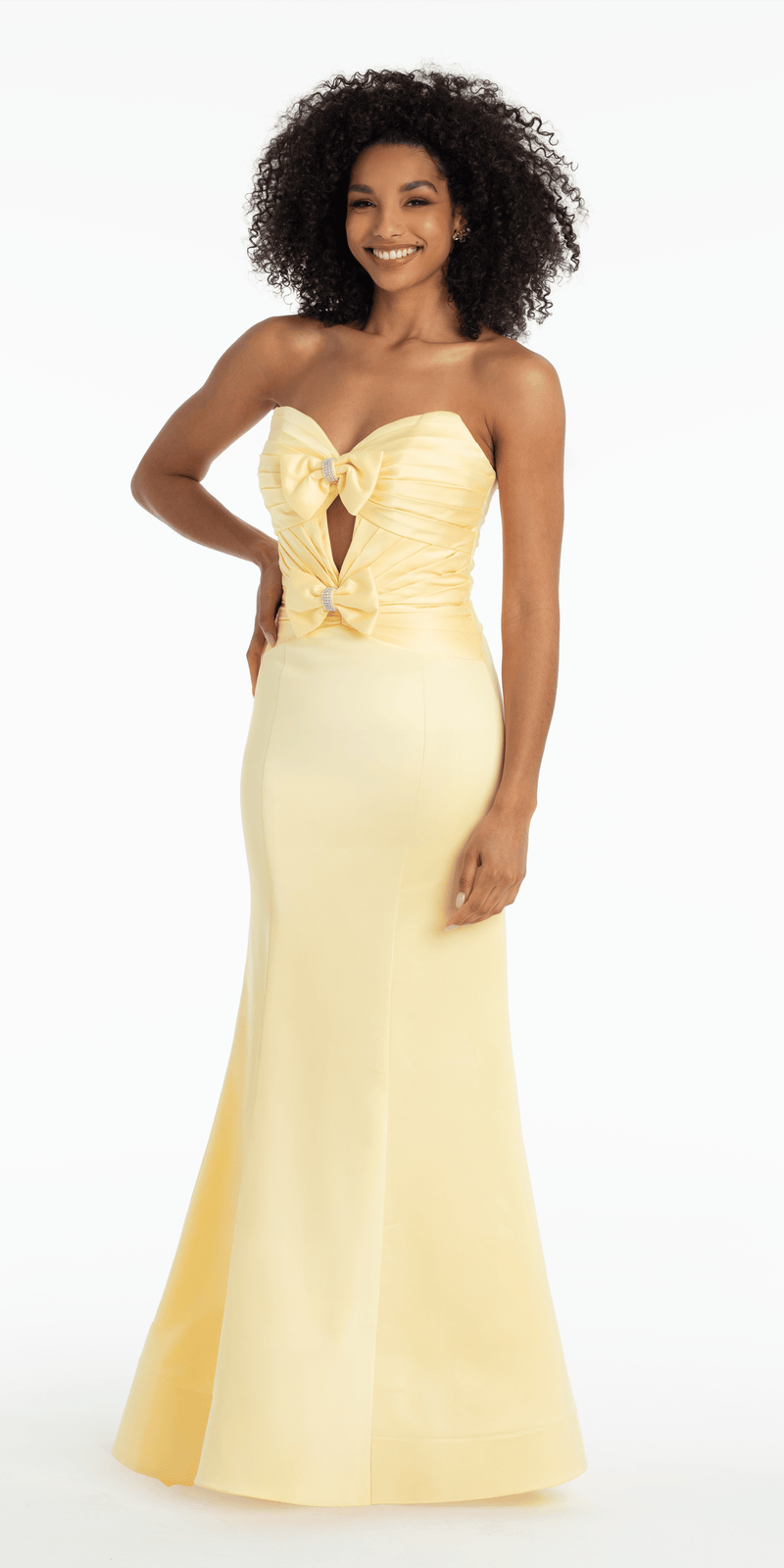 Strapless Pleated Cut Out Double Bow Trumpet Dress - Camille La Vie