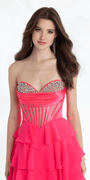 Strapless Beaded Drape Chiffon Corset A Line Dress with Tiers - Camille La Vie
